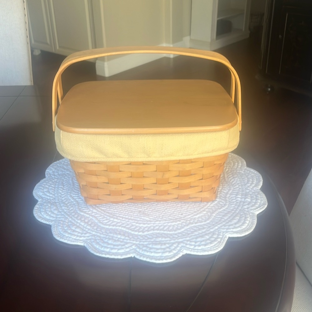 Longaberger Sewing Notions Basket, liner, protector and lid